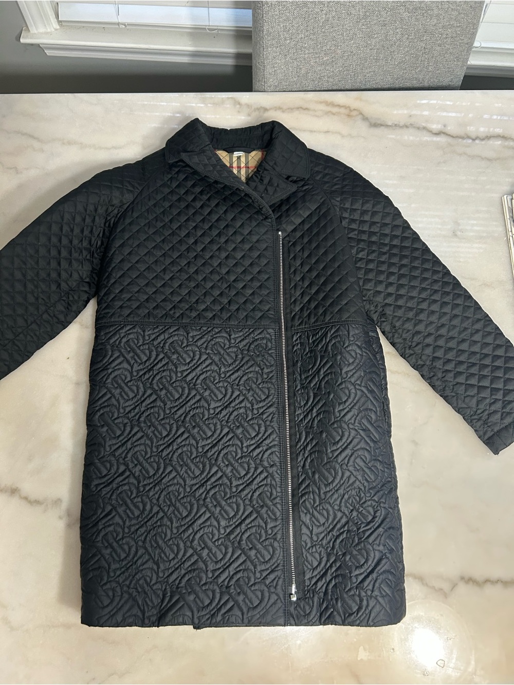 Burberry Quilted Black Long Zip Coat
